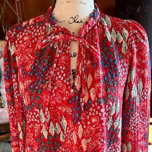 LOFT Vibrant Color, Gauzy, Puckered Peasant Blouse, Long Sleeves, Sz S
